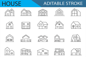 Editable Stroke House Illustrations for Housing, Real Estate, and Shelter Designs
