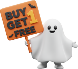 Adorable Halloween Ghost Promoting Buy One Get One Free Sale Offer