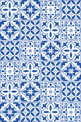 Blue Mediterranean tile pattern. Italian summer seamless design for summer textiles, kitchen towels, wallpaper, tablecloths and packaging design.