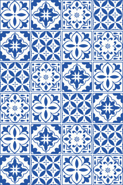 Blue Mediterranean tile pattern. Italian summer seamless design for summer textiles, kitchen towels, wallpaper, tablecloths and packaging design.