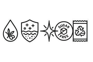 Fototapeta premium Icons representing Buckthorn health include images of a droplet, shield, flash, badge, and loop