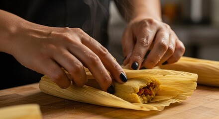 Tamale Being Prepared by Hands