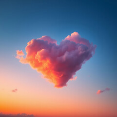 Colorful Heart-Shaped Cloud in a Bright Blue Sky at Sunset
