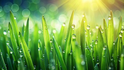 Fototapeta premium Lush Green Grass Close-Up: Vibrant Spring Meadow Texture Background