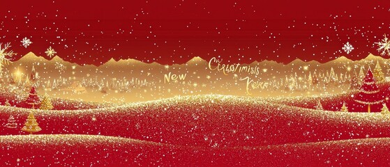 Festive holiday background with snow and trees.