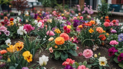 Fototapeta premium A Vibrant Garden Displaying a Multitude of Colorful Blooming Flo