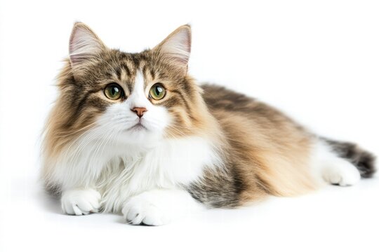 a ragamuffin cat isolated on a white background, ultra-realistic, real photo