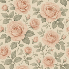 Seamless vintage floral rose pattern in pastel tones, elegant decorative wallpaper