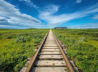Obraz premium Train Track Through Field Landscape