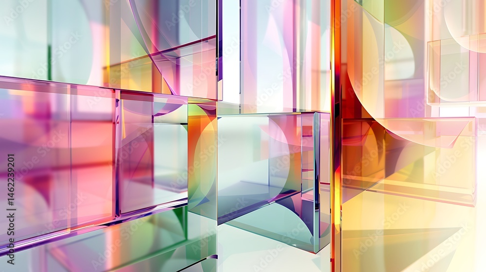 Aufkleber modern abstract background featuring overlapping transparent and reflective geometric glass shapes w