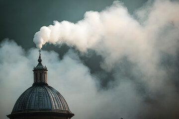 White smoke rises from the chapel chimney, indicating the successful election of a new pope during the papal conclave.