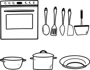 Set of flat kitchen items vector pack