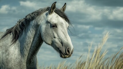 Obraz premium Majestic Grey Horse in Serene Landscape