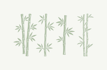 Fototapeta premium Set of bamboo engraving style logo design illustration