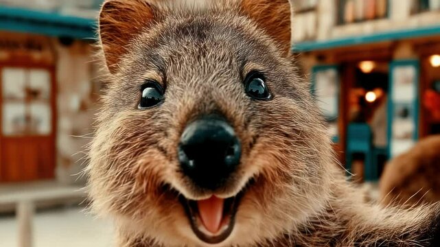 Smiling quokka portrait