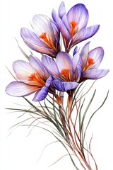 Fototapeta premium Stunning floral artwork featuring saffron crocus against a clean white canvas.