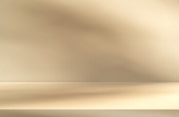 Empty beige wall cement studio background and floor shelf, Brown wall interiors studio backdrop well design display product advertising