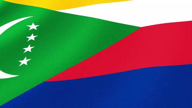 Comoros National Flag Waving in Wind, Close View, Isolated Background