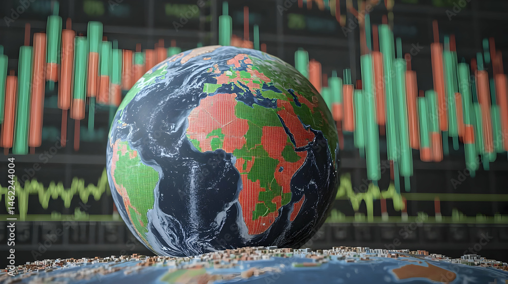 Poster Global Data Visualization With World Map And Financial Charts