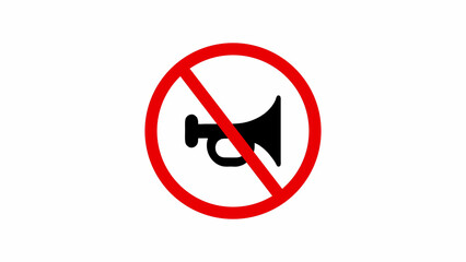 Don't honk icon illustration. A silhouette of a trumpet with a crossed out red circle.