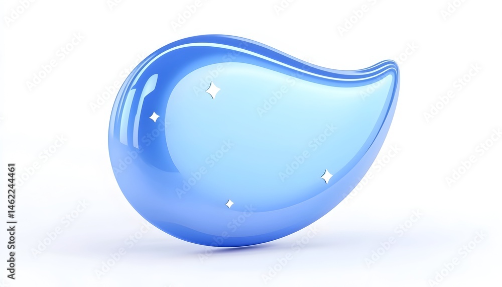 Poster a glossy, teardrop-shaped blue object with embedded sparkles