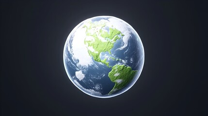 Fototapeta premium A luminous, stylized Earth model, predominantly showing North and South America, set against a dark backdrop