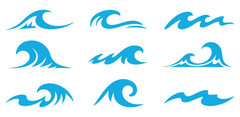 Set of blue wave vector graphic elements