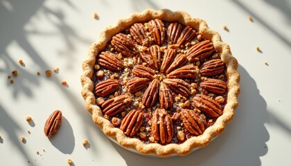 Pecan pie baking event home kitchen food photography natural light overhead view comfort food concept