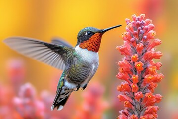Fototapeta premium Stunning Hummingbird in Flight, Near Blossom