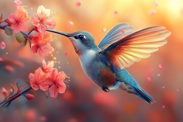 Obraz premium Beautiful Hummingbird in Spring Blossom