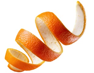 Floating Spiral Orange Peel on Bold Red Background