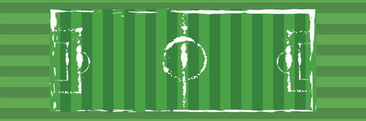 Soccer ball in goal. Goal net. Soccer border on green football grass field. Vector stadium, supporters background. wk, ek sport finale, sports game. Street ball. Playground 2025. 2026, 2027