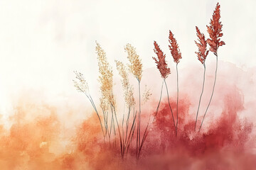 Obraz premium Delicate watercolor illustration of autumnal grasses.