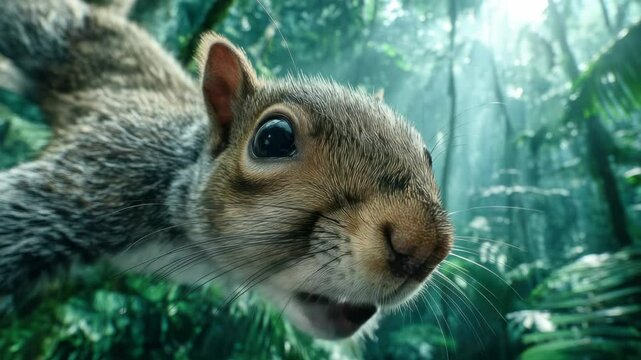 Squirrel closeup in tropical forest
