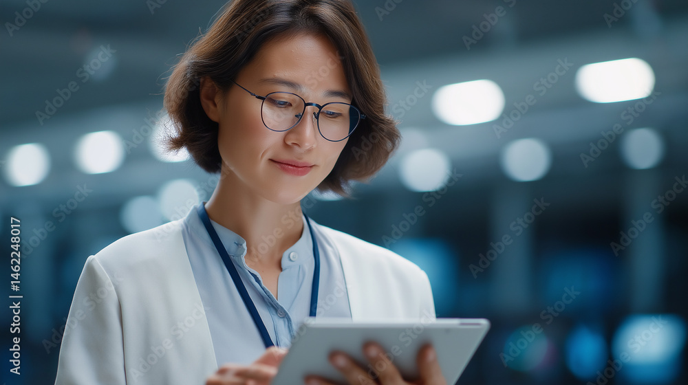 Aufkleber professional researcher analyzing data with quantum computer