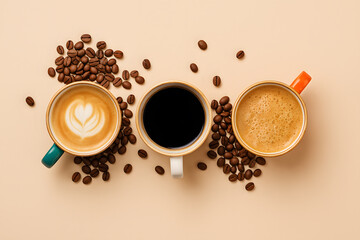 Coffee Cups and Beans Aromatic Delight