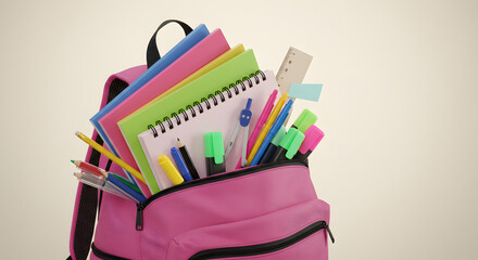 Pink backpack with school supplies