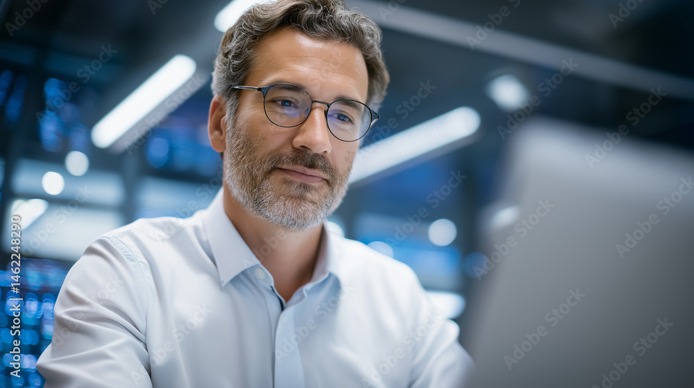Aufkleber high-tech data center with it specialist and big data analysis