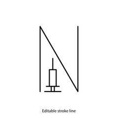 No syringe, hormones, antibiotic, drugs icon. No injection symbol. Vector stock illustration isolated on white background for design template medical, pharmacy, hospital. Editable stroke line.