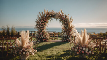 Fototapeta premium Beautiful wedding arch with floral decorations.