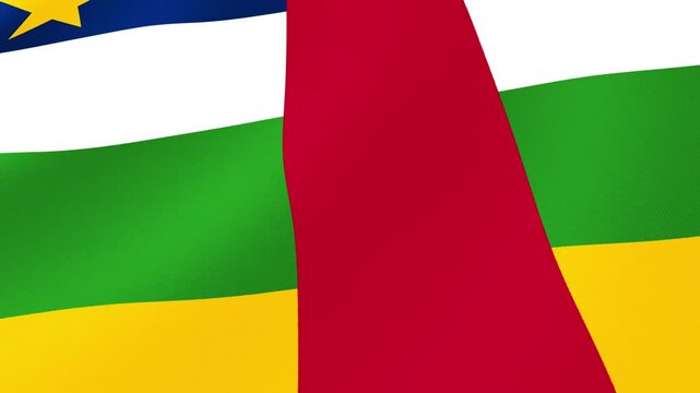 Central African Republic National Flag Waving in Wind, Close View, Isolated Background