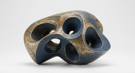 Blue and Bronze Artistic Formative Structure on a Neutral Backdrop