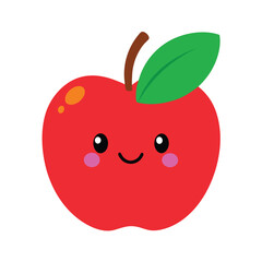 Cute Red Apple Illustration – Smiling Red Fruit with Leaf Cartoon Vector