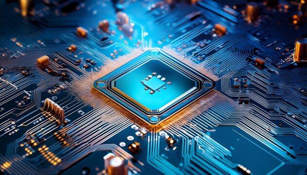 circuit board close up technological abstract