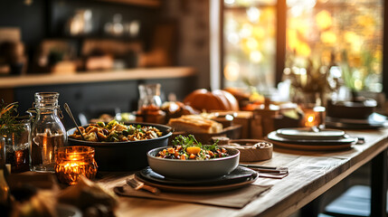A local community hosting a free Thanksgiving dinner for low-income families and individuals.