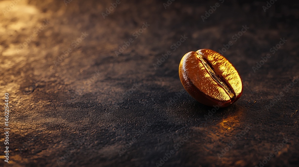 Poster coffee bean rests on a dark textured surface illuminated by a warm light. - high quality coffee bean