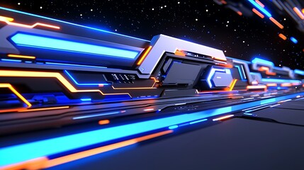 Futuristic technological panel with glowing neon lights