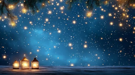 Starlit Night Sky with Twinkling Stars and Illuminated Lanterns on Textured Surface