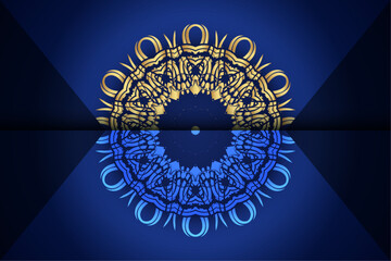 Symmetrical Mandala with Concentric Circles and Blue Yellow Design

