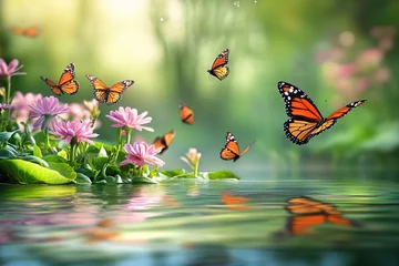 A serene scene of a blooming garden with butterflies fluttering around, perfect for reflecting the peaceful joy of Mother's Day